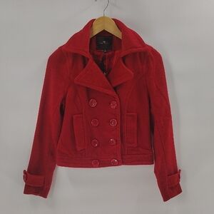 Iris Basic Cropped Jacket Size Medium Red Long Sleeve Wool Blend